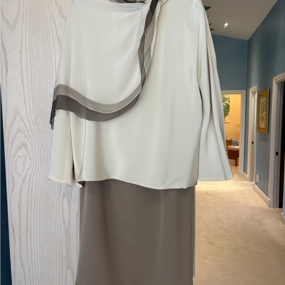Nordstrom Cream and Gray Dress with Scarf